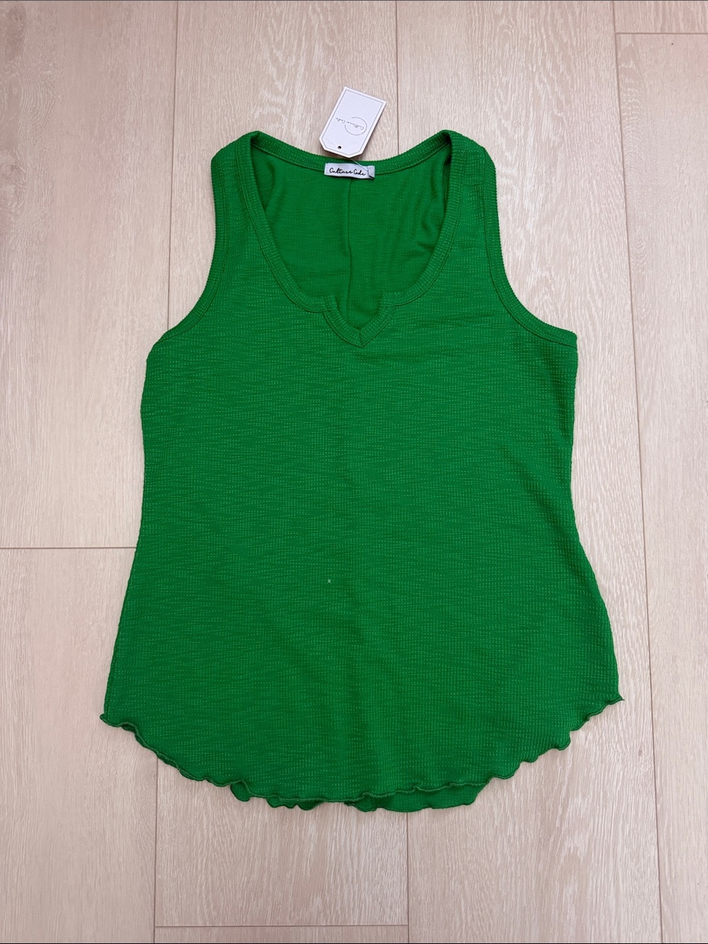 Culture Code Green Ribbed V-Neck Tank Top